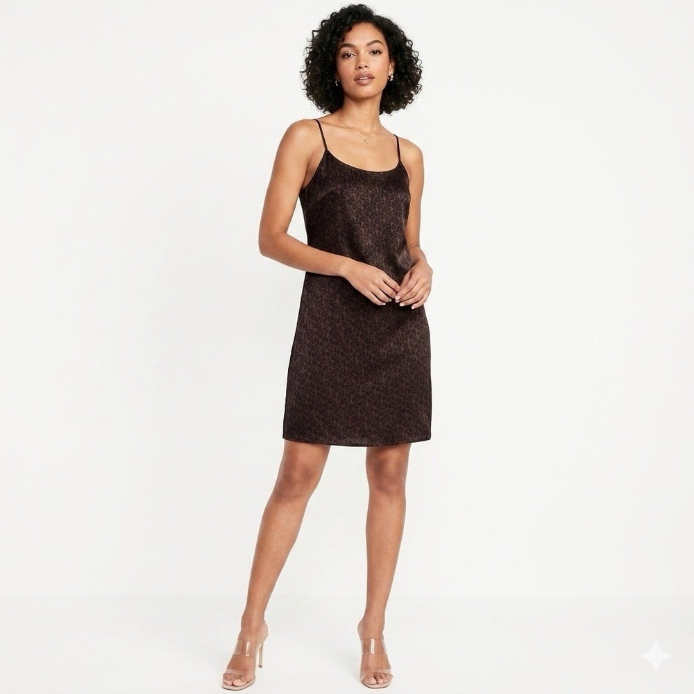 Old Navy Slip Mini Dress Womens Size 14 Brown Floral Sleeveless Lined Side Zip